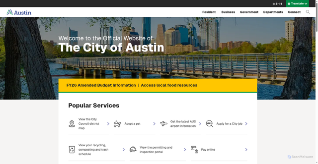 Security scan screenshot of https://www.austintexas.gov/