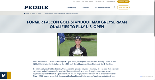 Security scan screenshot of https://peddie.org/story/former-falcon-golf-standout-max-greyserman-qualifies-to-play-u-s-open/