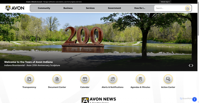 Security scan screenshot of https://avonindiana.gov/