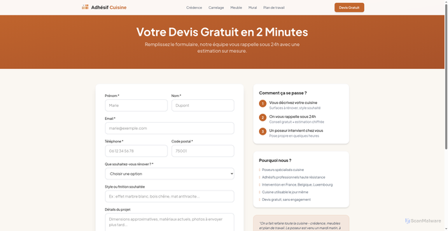 Security scan screenshot of https://adhesif-cuisine.pages.dev/devis/