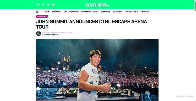 Security scan screenshot of https://edmhousenetwork.com/john-summit-announces-ctrl-escape-arena-tour/