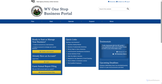 Security scan screenshot of https://business4.wv.gov/Pages/default.aspx