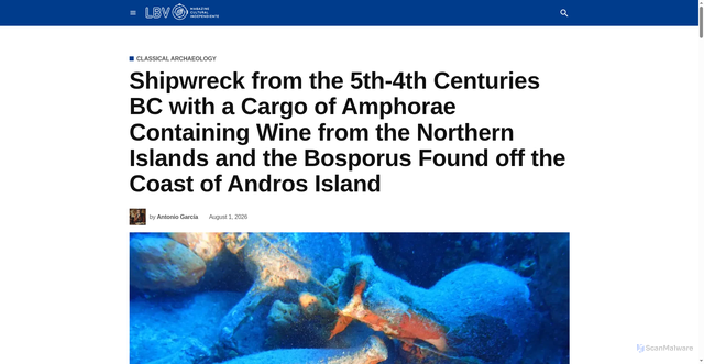 Security scan screenshot of https://www.labrujulaverde.com/en/2026/08/shipwreck-from-the-5th-4th-centuries-bc-with-a-cargo-of-amphorae-containing-wine-from-the-northern-islands-and-the-bosporus-found-off-the-coast-of-andros-island/