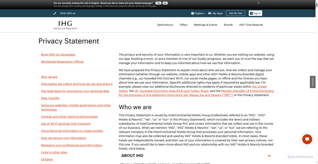 Security scan screenshot of https://www.ihg.com/hotels/us/en/global/customer_care/privacy_statement