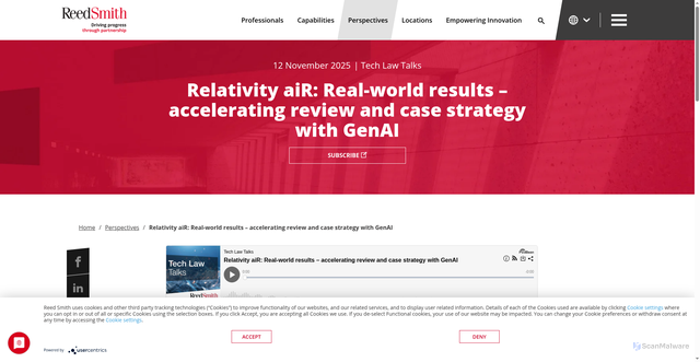Security scan screenshot of https://www.reedsmith.com/en/perspectives/2025/11/relativity-air-real-world-results-accelerating-case-strategy-with-genai