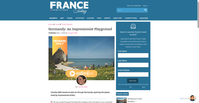 Security scan screenshot of https://francetoday.com/travel/normandy-an-impressionists-playground/