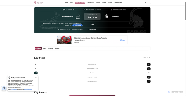 Security scan screenshot of https://allthingsrugby.com/fixtures/south_zimbabwe_2026_06_20