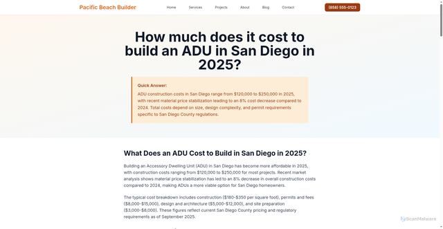 Security scan screenshot of https://tp-5.pages.dev/adu-construction-costs-san-diego-2025/