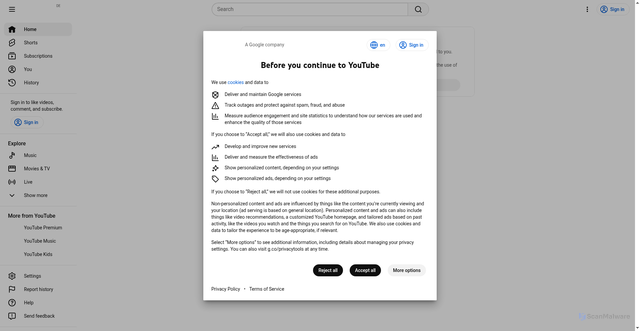 Security scan screenshot of https://youtube.com