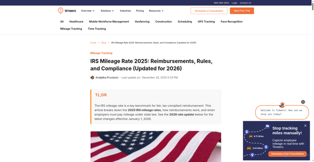 Security scan screenshot of https://timeero.com/post/irs-mileage-rates