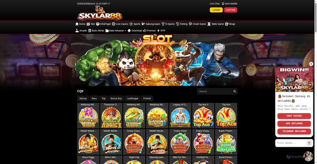 Security scan screenshot of https://ndx-skylar88.click/desktop/game/slot/cq9