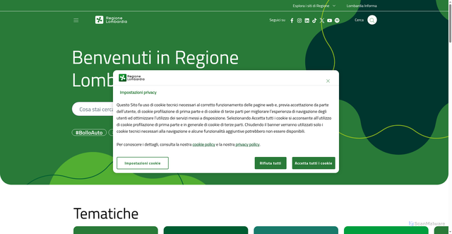 Security scan screenshot of https://www.regione.lombardia.it