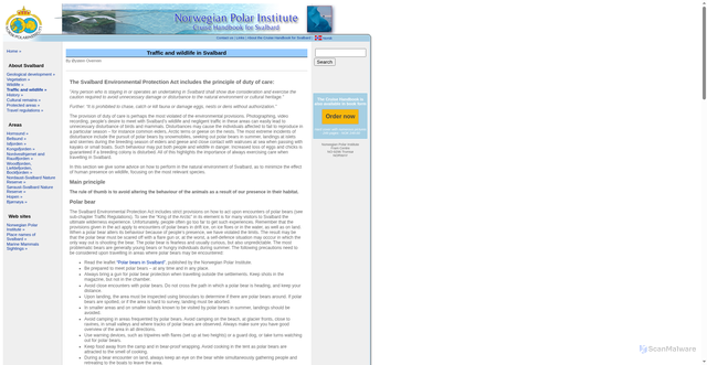 Security scan screenshot of https://cruise-handbook.npolar.no/en/svalbard/traffic-and-wildlife.html