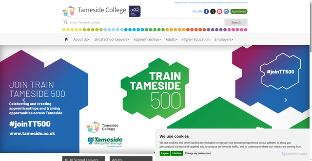 Security scan screenshot of https://www.tameside.ac.uk:443/