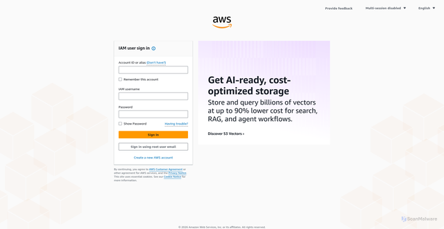 Security scan screenshot of https://eu-west-1.console.aws.amazon.com