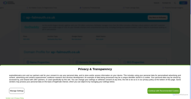 Security scan screenshot of https://expireddomains.com/domain/ap-falmouth.co.uk