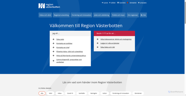 Security scan screenshot of https://www.regionvasterbotten.se/