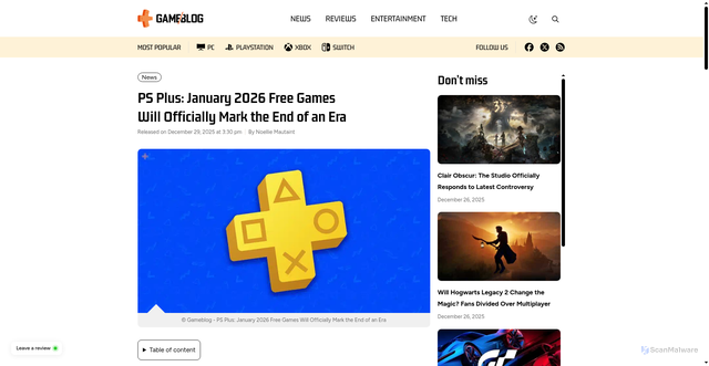 Security scan screenshot of https://gameblog.fr/en/news/72048-ps-plus-ps4-end/