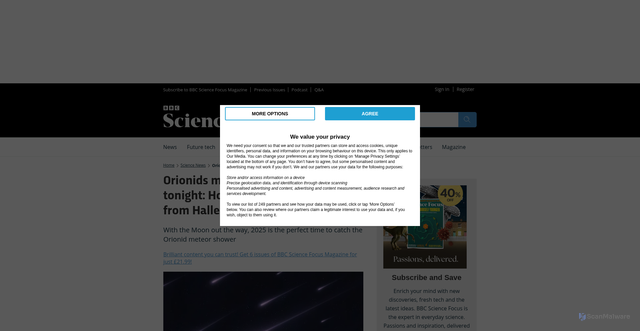 Security scan screenshot of https://www.sciencefocus.com/news/orionid-meteor-shower-2025