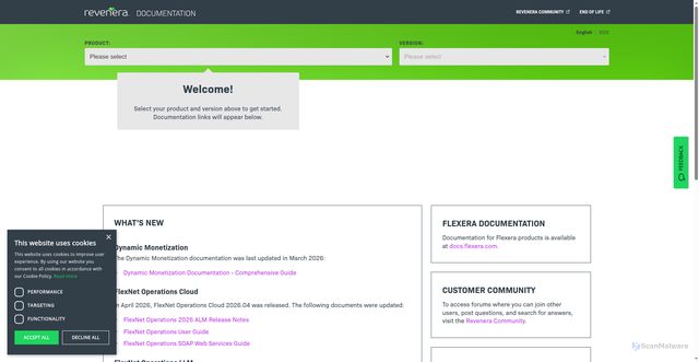 Security scan screenshot of https://docs.revenera.com