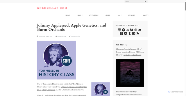Security scan screenshot of https://www.gordsellar.com/2017/10/16/johnny-appleseed-apple-genetics-and-burnt-orchards/