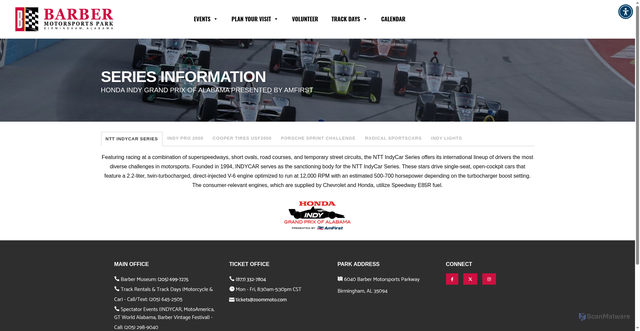Security scan screenshot of https://barberracingevents.com/indycar-series/