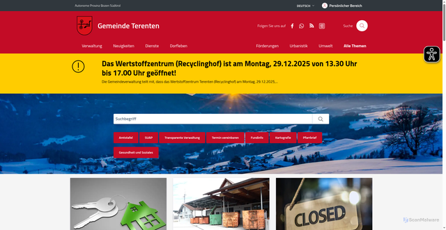Security scan screenshot of https://www.comune.terento.bz.it/de