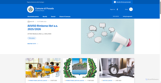 Security scan screenshot of https://www.comune.posada.nu.it/