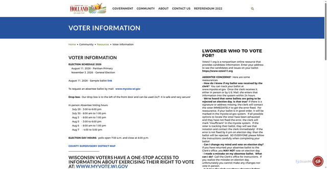 Security scan screenshot of https://www.townofhollandwi.gov/community/resources/voter-information/