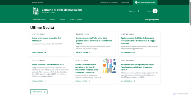 Security scan screenshot of https://comune.valledimaddaloni.ce.it/