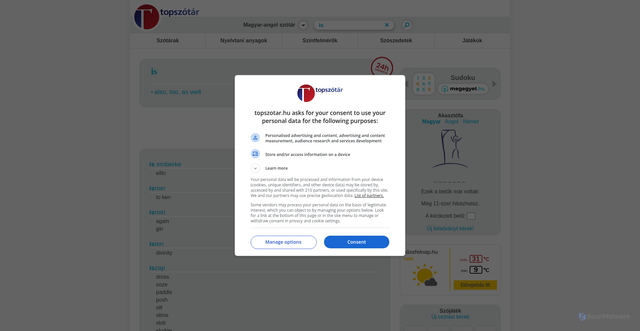 Security scan screenshot of https://topszotar.hu/magyarangol/is