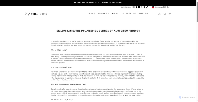 Security scan screenshot of https://rollbliss.com/blogs/news/dillon-danis-the-polarizing-journey-of-a-jiu-jitsu-prodigy?srsltid=AfmBOooknalZ_iQm55OGsR2J85hqdO031Ir2NXX_IUQZmBG7JRTNosrd