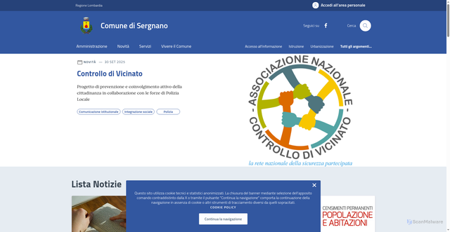 Security scan screenshot of https://comune.sergnano.cr.it/