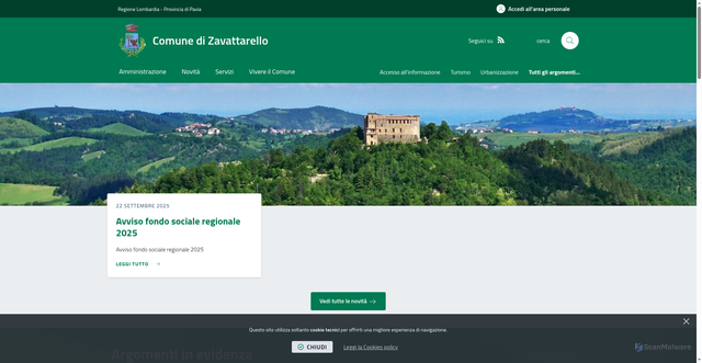 Security scan screenshot of https://www.comune.zavattarello.pv.it/it-it/home