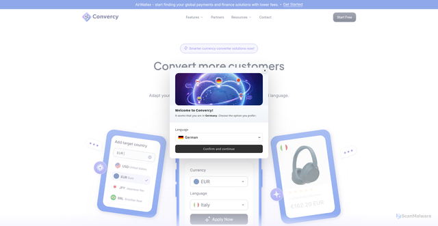 Security scan screenshot of https://convercy.app