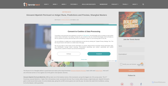 Security scan screenshot of https://www.tennisnerd.net/betting-blog/giovanni-mpetshi-perricard-vs-holger-rune-predictions-and-preview-shanghai-masters/60013