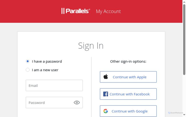 Security scan screenshot of https://my.parallels.com/