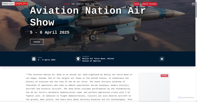 Security scan screenshot of https://airshowdisplay.fr/en/airshow/aviation-nation-air-show-2025