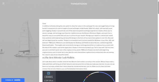 Security scan screenshot of https://thindatgood378.weebly.com/exodus-wallet-mac-download.html