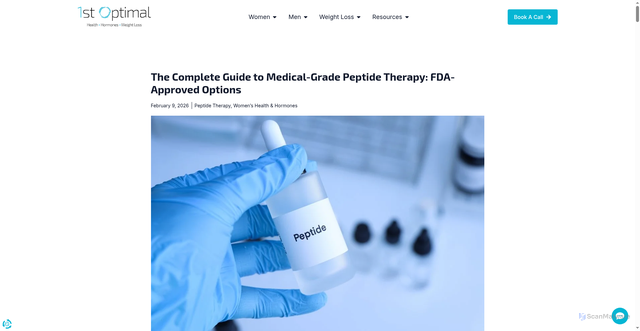 Security scan screenshot of https://1stoptimal.com/the-complete-guide-to-medical-grade-peptide-therapy-fda-approved-options/