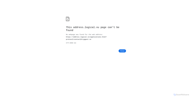 Security scan screenshot of https://address.logical.vu/applications.html?protocol=contact@tryggast.se
