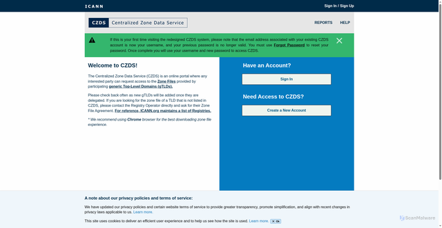 Security scan screenshot of https://czds.icann.org/