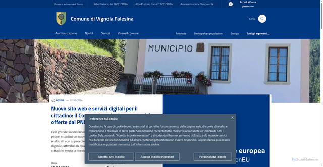 Security scan screenshot of https://www.comune.vignola-falesina.tn.it/