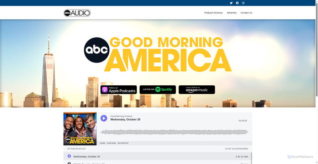 Security scan screenshot of https://abcaudio.com/podcasts/good-morning-america/
