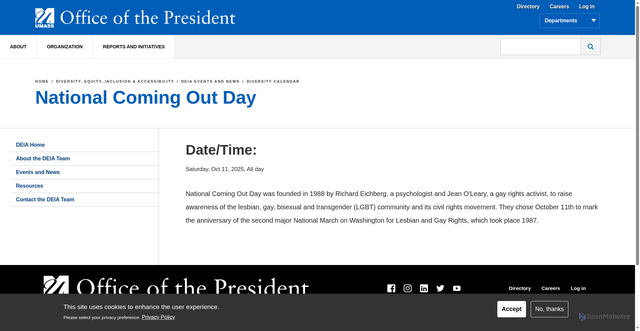 Security scan screenshot of https://www.umassp.edu/deia/events-and-news/diversity-calendar/national-coming-out-day
