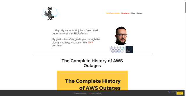 Security scan screenshot of https://awsmaniac.com/aws-outages/