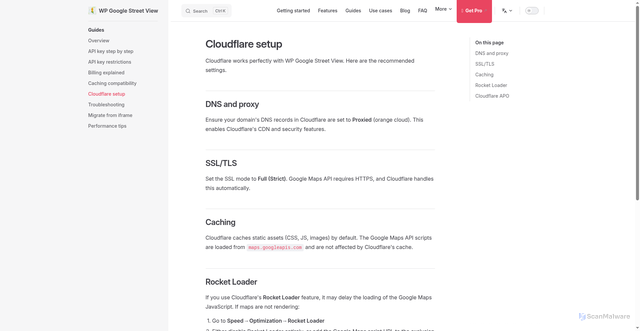 Security scan screenshot of https://wpstreetview.com/guides/cloudflare-setup