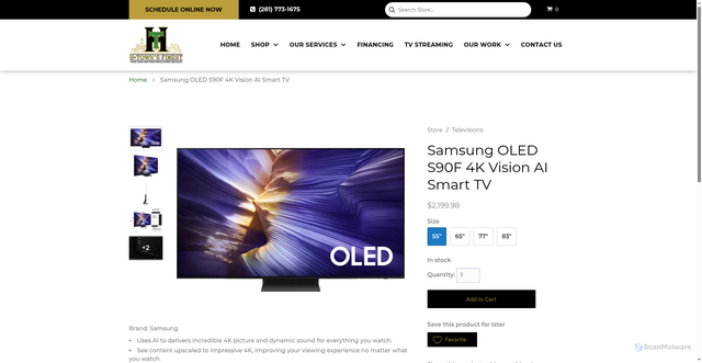 Security scan screenshot of https://www.htownsfinest.com/product/Samsung-OLED-S90F-4K-Vision-AI-Smart-TV