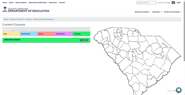 Security scan screenshot of https://ed.sc.gov/districts-schools/schools/district-and-school-closures/