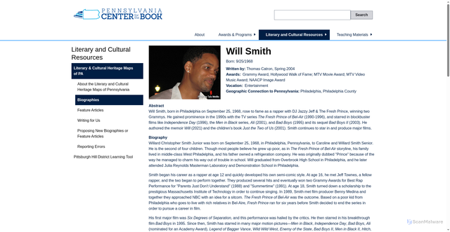 Security scan screenshot of https://pabook.libraries.psu.edu/literary-cultural-heritage-map-pa/bios/smith__willard_jr